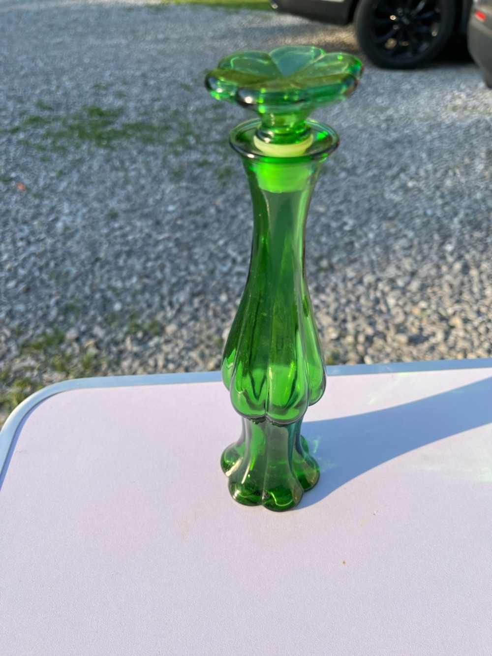 Vintage Avon Green Glass Bud Vase Candle Holder